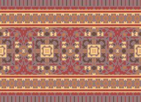 Pixel Ethnic pattern vector background. seamless pattern traditional, Design for background, wallpaper, Batik, fabric, carpet, clothing, wrapping, and textile.ethnic pattern Vector illustration.