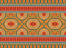 Pixel Ethnic pattern vector background. seamless pattern traditional, Design for background, wallpaper, Batik, fabric, carpet, clothing, wrapping, and textile.ethnic pattern Vector illustration.