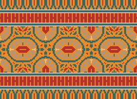 Pixel Ethnic pattern vector background. seamless pattern traditional, Design for background, wallpaper, Batik, fabric, carpet, clothing, wrapping, and textile.ethnic pattern Vector illustration.