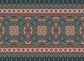 Pixel Ethnic pattern vector background. seamless pattern traditional, Design for background, wallpaper, Batik, fabric, carpet, clothing, wrapping, and textile.ethnic pattern Vector illustration.