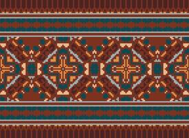 Pixel Embroidery ethnic pattern, Vector Geometric ornate background, Cross stitch retro zigzag style, pattern knitting continuous, Design for textile, fabric, ceramic, digital print