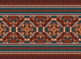 Pixel Embroidery ethnic pattern, Vector Geometric ornate background, Cross stitch retro zigzag style, pattern knitting continuous, Design for textile, fabric, ceramic, digital print