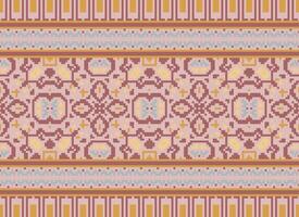 Pixel Ethnic pattern vector background. seamless pattern traditional, Design for background, wallpaper, Batik, fabric, carpet, clothing, wrapping, and textile.ethnic pattern Vector illustration.