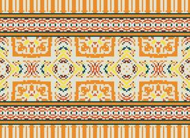 Pixel Ethnic pattern vector background. seamless pattern traditional, Design for background, wallpaper, Batik, fabric, carpet, clothing, wrapping, and textile.ethnic pattern Vector illustration.