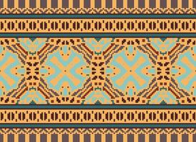 Pixel Ethnic pattern vector background. seamless pattern traditional, Design for background, wallpaper, Batik, fabric, carpet, clothing, wrapping, and textile.ethnic pattern Vector illustration.