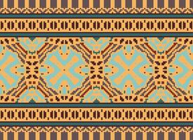 Pixel Ethnic pattern vector background. seamless pattern traditional, Design for background, wallpaper, Batik, fabric, carpet, clothing, wrapping, and textile.ethnic pattern Vector illustration.