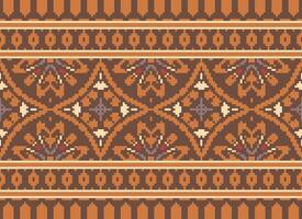 Pixel Ethnic pattern vector background. seamless pattern traditional, Design for background, wallpaper, Batik, fabric, carpet, clothing, wrapping, and textile.ethnic pattern Vector illustration.