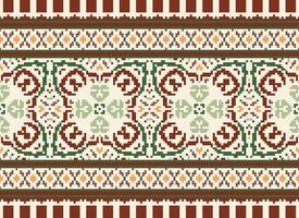 Nature vintages cross stitch traditional ethnic pattern paisley flower Ikat background abstract Aztec African Indonesian Indian seamless pattern for fabric print cloth dress carpet curtains and sarong vector