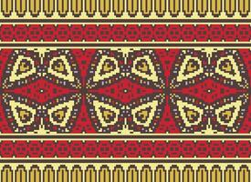 Pixel Ethnic pattern vector background. seamless pattern traditional, Design for background, wallpaper, Batik, fabric, carpet, clothing, wrapping, and textile.ethnic pattern Vector illustration.