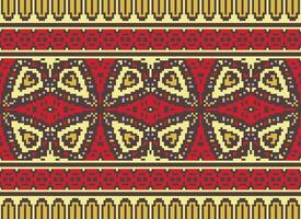 Pixel Ethnic pattern vector background. seamless pattern traditional, Design for background, wallpaper, Batik, fabric, carpet, clothing, wrapping, and textile.ethnic pattern Vector illustration.