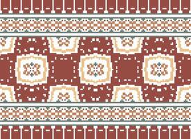 Pixel Ethnic pattern vector background. seamless pattern traditional, Design for background, wallpaper, Batik, fabric, carpet, clothing, wrapping, and textile.ethnic pattern Vector illustration.