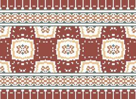 Pixel Ethnic pattern vector background. seamless pattern traditional, Design for background, wallpaper, Batik, fabric, carpet, clothing, wrapping, and textile.ethnic pattern Vector illustration.