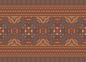 Pixel Ethnic pattern vector background. seamless pattern traditional, Design for background, wallpaper, Batik, fabric, carpet, clothing, wrapping, and textile.ethnic pattern Vector illustration.