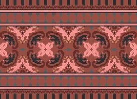 Pixel Ethnic pattern vector background. seamless pattern traditional, Design for background, wallpaper, Batik, fabric, carpet, clothing, wrapping, and textile.ethnic pattern Vector illustration.