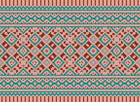 Cross Stitch pattern with Floral Designs. Traditional cross stitch needlework. Geometric Ethnic pattern, Embroidery, Textile ornamentation, fabric, Hand stitched pattern, Cultural stitching pixel art. vector
