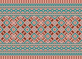 Cross Stitch pattern with Floral Designs. Traditional cross stitch needlework. Geometric Ethnic pattern, Embroidery, Textile ornamentation, fabric, Hand stitched pattern, Cultural stitching pixel art. vector