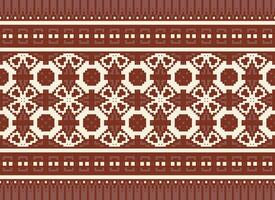 A Floral pixel art pattern on grey background.geometric ethnic oriental embroidery vector illustration. pixel style, abstract background, cross stitch.design for texture, fabric, cloth, scarf, print