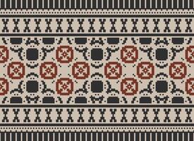 Pixel Cross Stitch pattern with Floral Designs. Traditional cross stitch needlework. Geometric Ethnic pattern, Embroidery, Textile ornamentation, fabric, Hand stitched pattern, Cultural stitching vector