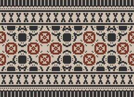 Pixel Cross Stitch pattern with Floral Designs. Traditional cross stitch needlework. Geometric Ethnic pattern, Embroidery, Textile ornamentation, fabric, Hand stitched pattern, Cultural stitching vector