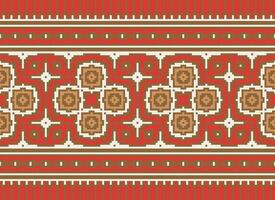 Cross Stitch pattern with Floral Designs. Traditional cross stitch needlework. Geometric Ethnic pattern, Embroidery, Textile ornamentation, fabric, Hand stitched pattern, Cultural stitching pixel art. vector