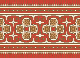 Cross Stitch pattern with Floral Designs. Traditional cross stitch needlework. Geometric Ethnic pattern, Embroidery, Textile ornamentation, fabric, Hand stitched pattern, Cultural stitching pixel art. vector