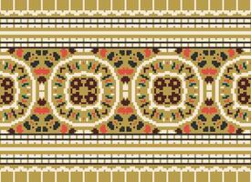 Cross Stitch pattern with Floral Designs. Traditional cross stitch needlework. Geometric Ethnic pattern, Embroidery, Textile ornamentation, fabric, Hand stitched pattern, Cultural stitching pixel art. vector