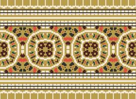 Cross Stitch pattern with Floral Designs. Traditional cross stitch needlework. Geometric Ethnic pattern, Embroidery, Textile ornamentation, fabric, Hand stitched pattern, Cultural stitching pixel art. vector