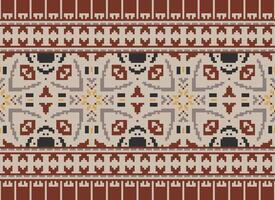 Cross Stitch pattern with Floral Designs. Traditional cross stitch needlework. Geometric Ethnic pattern, Embroidery, Textile ornamentation, fabric, Hand stitched pattern, Cultural stitching pixel art. vector