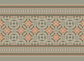 Cross Stitch pattern with Floral Designs. Traditional cross stitch needlework. Geometric Ethnic pattern, Embroidery, Textile ornamentation, fabric, Hand stitched pattern, Cultural stitching pixel art. vector