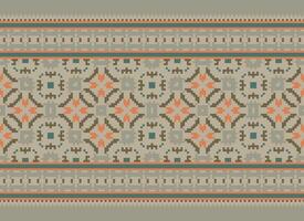 Cross Stitch pattern with Floral Designs. Traditional cross stitch needlework. Geometric Ethnic pattern, Embroidery, Textile ornamentation, fabric, Hand stitched pattern, Cultural stitching pixel art. vector