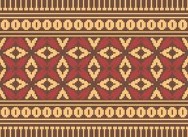 A Floral pixel art pattern on grey background.geometric ethnic oriental embroidery vector illustration. pixel style, abstract background, cross stitch.design for texture, fabric, cloth, scarf, print