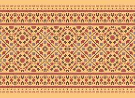 Pixel Ethnic pattern vector background. seamless pattern traditional, Design for background, wallpaper, Batik, fabric, carpet, clothing, wrapping, and textile.ethnic pattern Vector illustration.