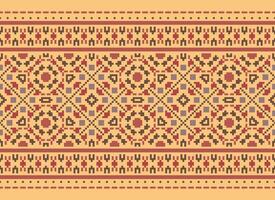 Pixel Ethnic pattern vector background. seamless pattern traditional, Design for background, wallpaper, Batik, fabric, carpet, clothing, wrapping, and textile.ethnic pattern Vector illustration.