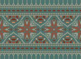 Cross Stitch pattern with Floral Designs. Traditional cross stitch needlework. Geometric Ethnic pattern, Embroidery, Textile ornamentation, fabric, Hand stitched pattern, Cultural stitching pixel art. vector