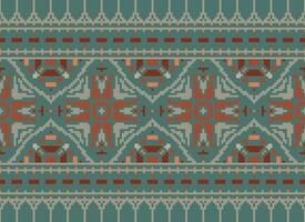 Cross Stitch pattern with Floral Designs. Traditional cross stitch needlework. Geometric Ethnic pattern, Embroidery, Textile ornamentation, fabric, Hand stitched pattern, Cultural stitching pixel art. vector