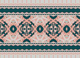 Pixel Cross Stitch pattern with Floral Designs. Traditional cross stitch needlework. Geometric Ethnic pattern, Embroidery, Textile ornamentation, fabric, Hand stitched pattern, pixel art. vector