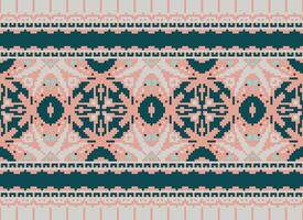 Pixel Cross Stitch pattern with Floral Designs. Traditional cross stitch needlework. Geometric Ethnic pattern, Embroidery, Textile ornamentation, fabric, Hand stitched pattern, pixel art. vector