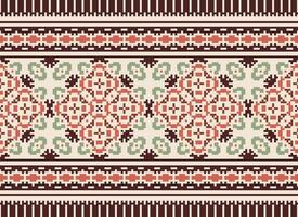 Pixel Ethnic pattern vector background. seamless pattern traditional, Design for background, wallpaper, Batik, fabric, carpet, clothing, wrapping, and textile.ethnic pattern Vector illustration.