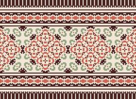 Pixel Ethnic pattern vector background. seamless pattern traditional, Design for background, wallpaper, Batik, fabric, carpet, clothing, wrapping, and textile.ethnic pattern Vector illustration.