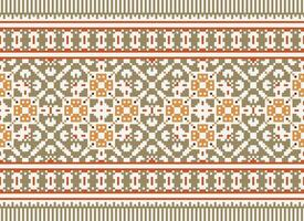 Cross Stitch pattern with Floral Designs. Traditional cross stitch needlework. Geometric Ethnic pattern, Embroidery, Textile ornamentation, fabric, Hand stitched pattern, Cultural stitching pixel art. vector