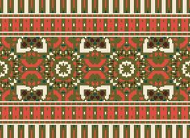 Cross Stitch pattern with Floral Designs. Traditional cross stitch needlework. Geometric Ethnic pattern, Embroidery, Textile ornamentation, fabric, Hand stitched pattern, Cultural stitching pixel art. vector