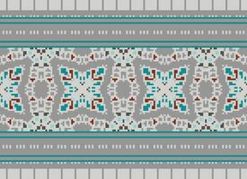 Pixel Cross Stitch pattern with Floral Designs. Traditional cross stitch needlework. Geometric Ethnic pattern, Embroidery, Textile ornamentation, fabric, Hand stitched pattern, pixel art. vector