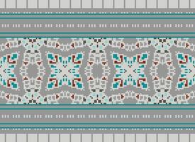 Pixel Cross Stitch pattern with Floral Designs. Traditional cross stitch needlework. Geometric Ethnic pattern, Embroidery, Textile ornamentation, fabric, Hand stitched pattern, pixel art. vector