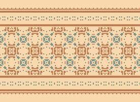 A Floral pixel art pattern on grey background.geometric ethnic oriental embroidery vector illustration. pixel style, abstract background, cross stitch.design for texture, fabric, cloth, scarf, print