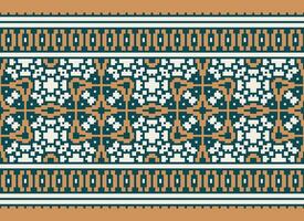 cruzar puntada modelo con floral diseños tradicional cruzar puntada costura. geométrico étnico patrón, bordado, textil ornamentación, tela, mano cosido patrón, cultural puntadas píxel Arte. vector