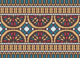 Cross Stitch Border. Embroidery Cross Stitch. Ethnic Patterns. Geometric Ethnic Indian pattern. Native Ethnic pattern.Texture Textile Fabric Clothing Knitwear print. Pixel Horizontal Seamless Vector. vector