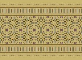 Pixel Cross Stitch pattern with Floral Designs. Traditional cross stitch needlework. Geometric Ethnic pattern, Embroidery, Textile ornamentation, fabric, Hand stitched pattern, pixel art. vector