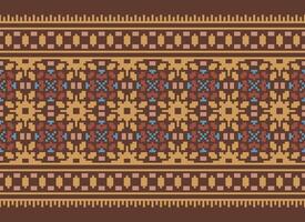 Cross Stitch Embroidery. Ethnic Patterns. Native Style. Traditional Design for texture, textile, fabric, clothing, Knitwear, print. Geometric Pixel Horizontal Seamless Vector. vector