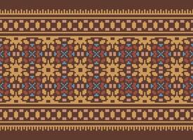 Cross Stitch Embroidery. Ethnic Patterns. Native Style. Traditional Design for texture, textile, fabric, clothing, Knitwear, print. Geometric Pixel Horizontal Seamless Vector. vector