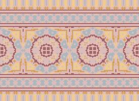 Cross Stitch Embroidery. Ethnic Patterns. Native Style. Traditional Design for texture, textile, fabric, clothing, Knitwear, print. Geometric Pixel Horizontal Seamless Vector. vector